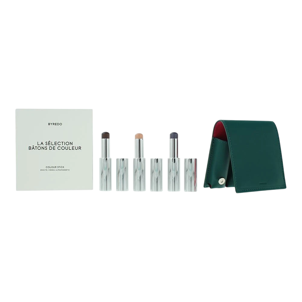 Deep Teal Set Byredo: Colour Stick, Multifunctional, Eyeshadow Stick, 509, Solar Flare, 3.5 g + Colour Stick, Multifunctional, Eyeshadow Stick, Kumato Face, 3.5 g + Colour Stick, Multifunctional, Eyeshadow Stick, Flower Play, 3.5 g + Byredo, GWP Leather…