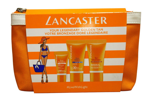 Gift Set Lancaster: Sun Beauty, Sun Protection, Body Milk, SPF 30, For Face & Body, Before Sun Exposure, 15 ml *Sample + Sun Sensitive, Sun Protection, Sunscreen Cream, For Face & Body, SPF 50+, 3 ml *Sample + Lancaster, Trousse de toilette, GWP Textile…