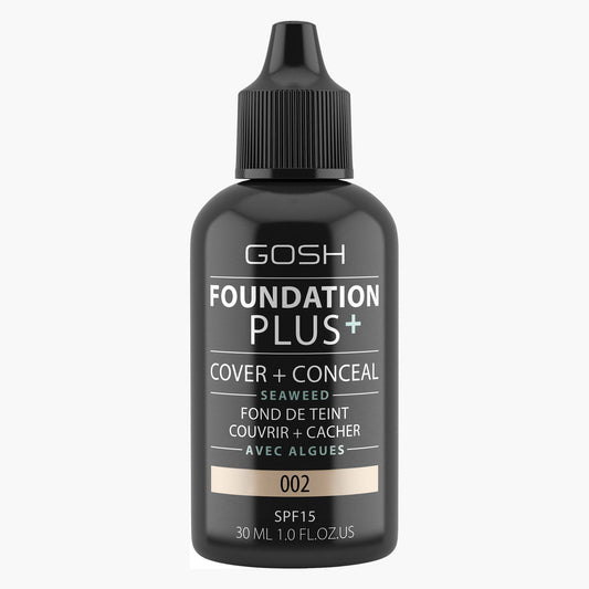 Gosh, Foundation Plus+, Cover & Conceal, Liquid Foundation, 002, SPF15, 30 ml